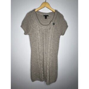 Elena Solano Sz L Wool Alpaca Blend Cable Knit Sweater Dress Short Sleeve Beige
